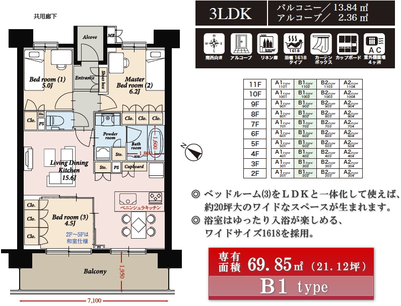 Ｂ１タイプ、３ＬＤＫ